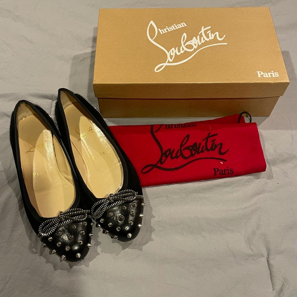Christian Louboutin Black Studded Bow Flats